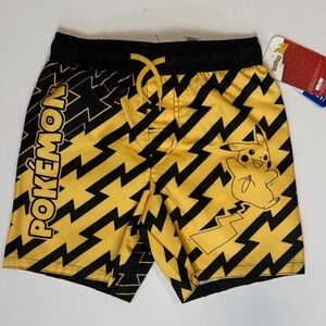 Pokemon Black and Yellow Pikachu Swim Shorts Boys sz 4/5